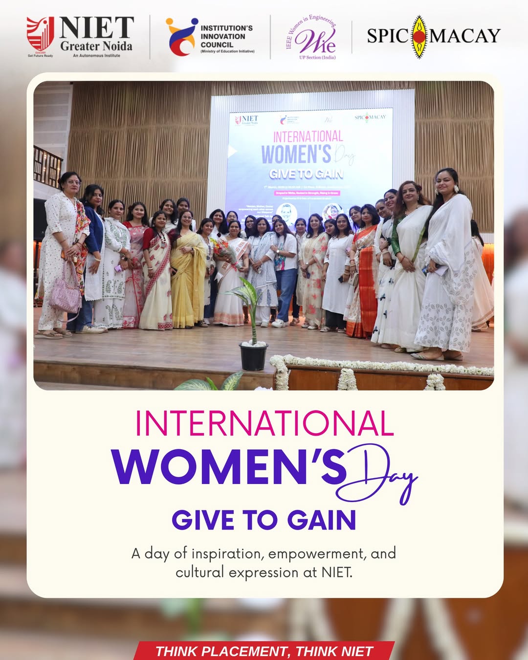 NIET Greater Noida Celebrates International Women’s Day with “Give to Gain” Event