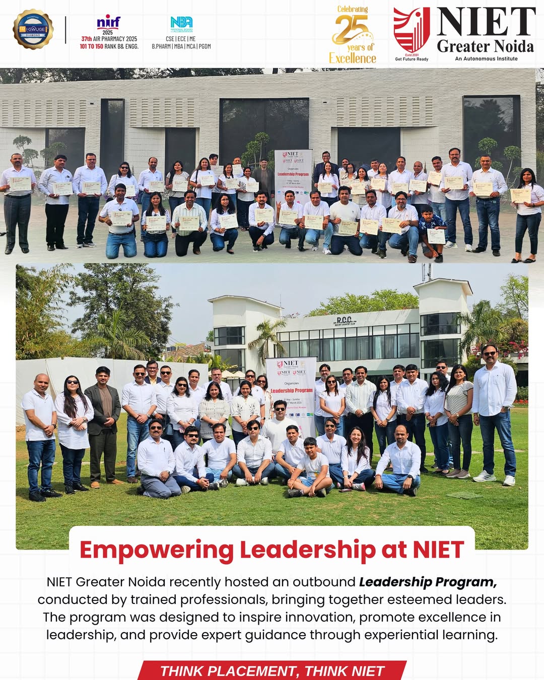 NIET Greater Noida Hosts Outbound Leadership Program for Experiential Learning and Skill Development