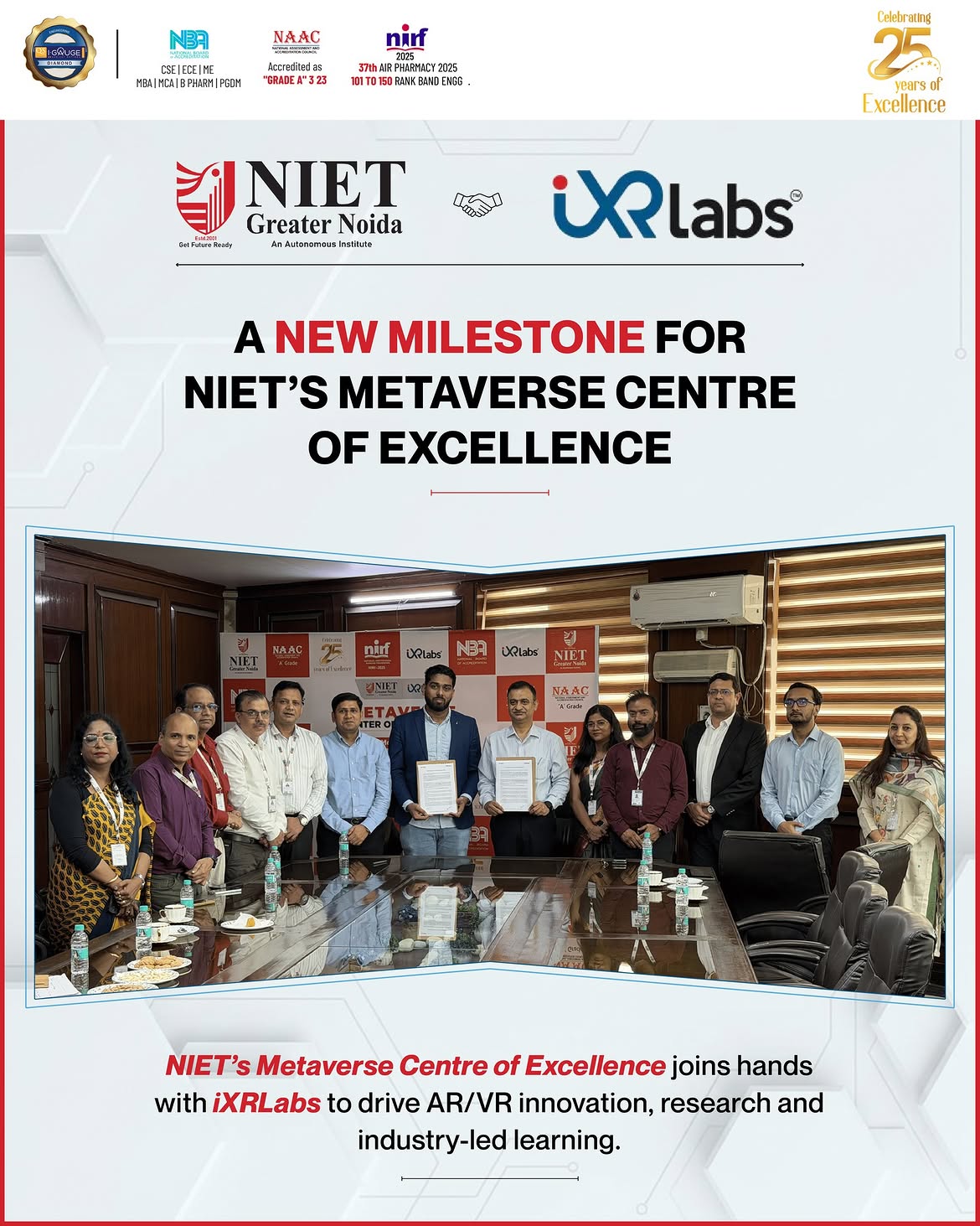 NIET Greater Noida partners with iXR Labs to advance AR/VR innovation, immersive learning, and industry-led research.