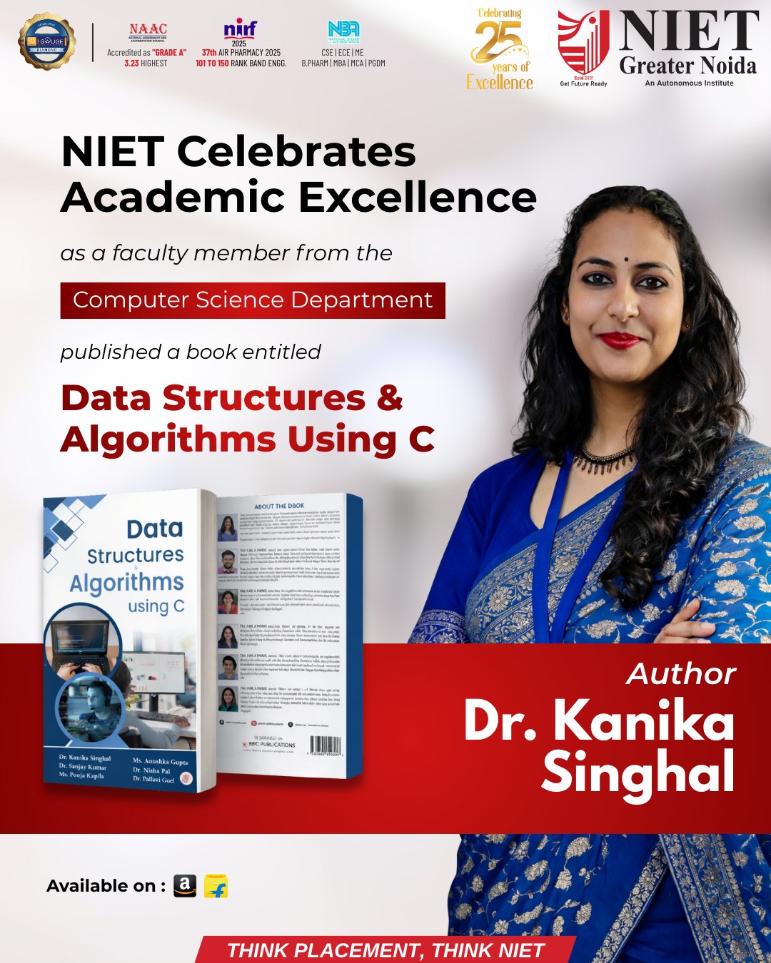 Dr. Kanika Singhal Publishes “Data Structures & Algorithms Using C,” Strengthening NIET’s Academic Excellence
