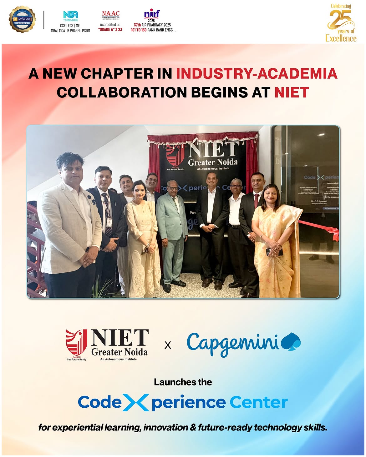 NIET Greater Noida launches the CodeXperience Center powered by Capgemini, bridging academic learning with industry-oriented experiential learning and emerging technologies.