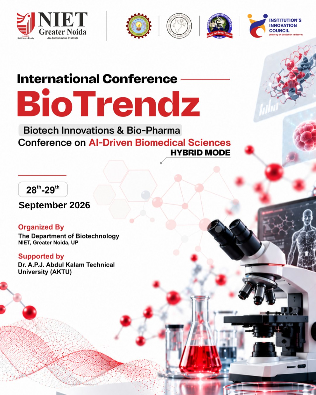 NIET Greater Noida presents BioTrendz 2026, an international conference exploring AI-driven innovations in biotechnology and biopharma.